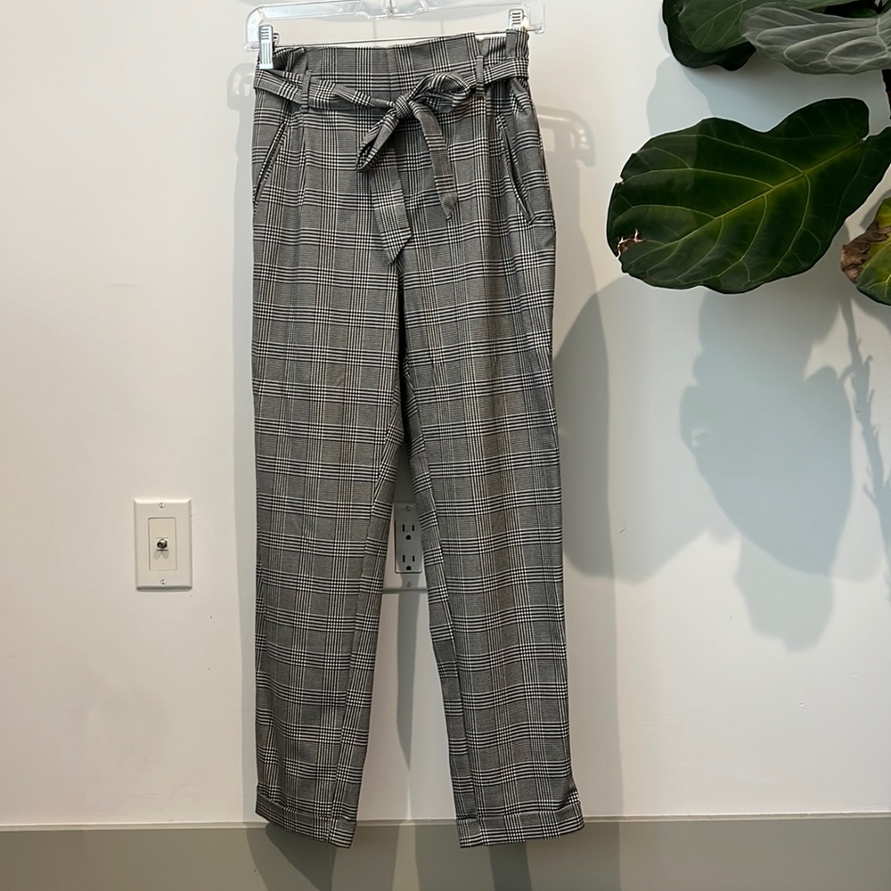 Zara tie waist high rise pants plaid